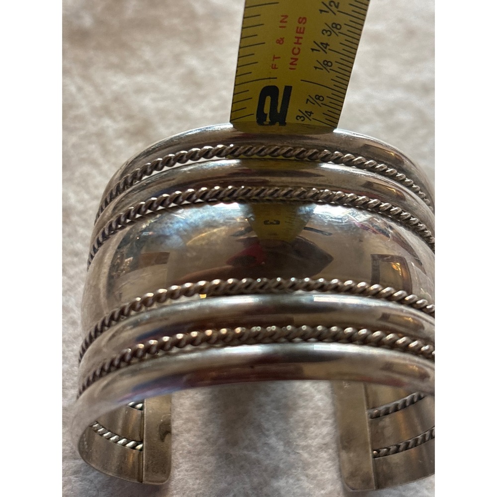 Tahe Sterling Silver Cuff Bracelet Navajo Wide Twisted Rope Band Excellent - Picture 8 of 11